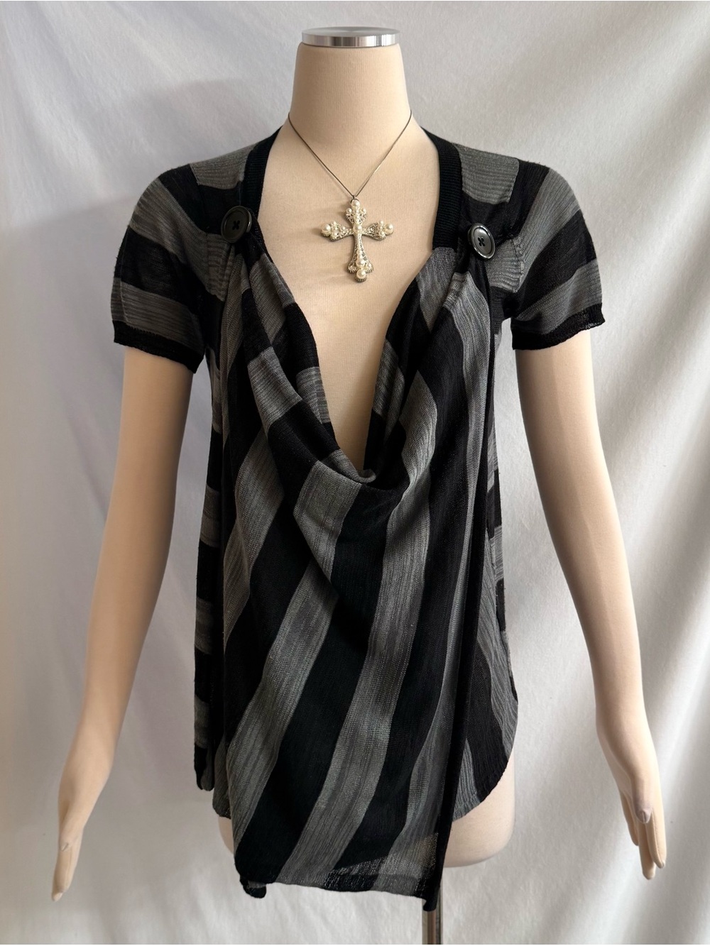 Y2K Black & Gray Striped Knit Top
